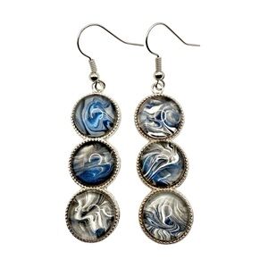 Elegant Blue and Silver Dangle Earrings-handmade